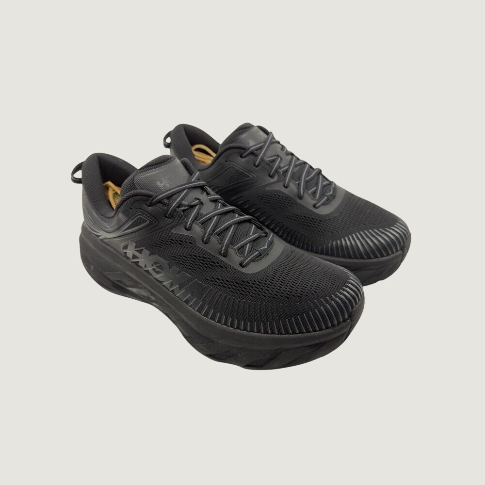 Hoka Bondi 7 Running Shoes Mens 12.5 2E wide Black Excellent Cushioned Sneakers